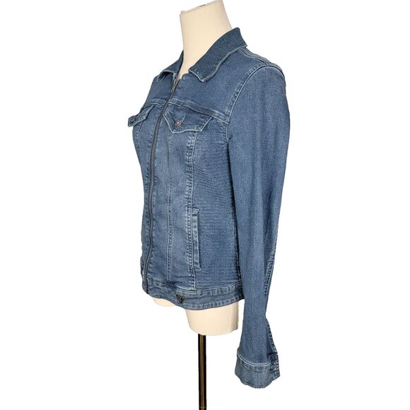 Guess Jacket Med Rigby Denim Moto Zip Distressed Blue Jean Stretch Denim Zip - Picture 4 of 17